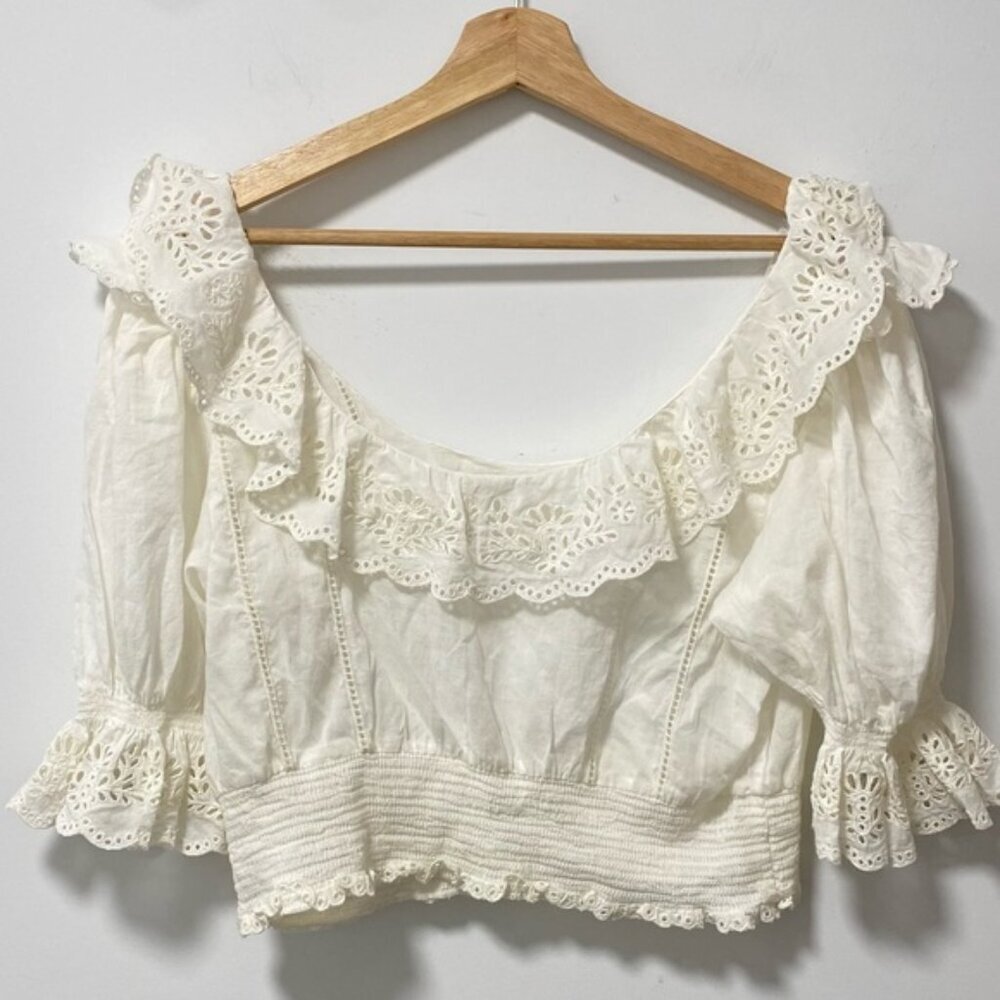 Aritzia Sunday Best Scoop Back Frilly Blouse White Size L — 100% Cotton - Picture 4 of 9